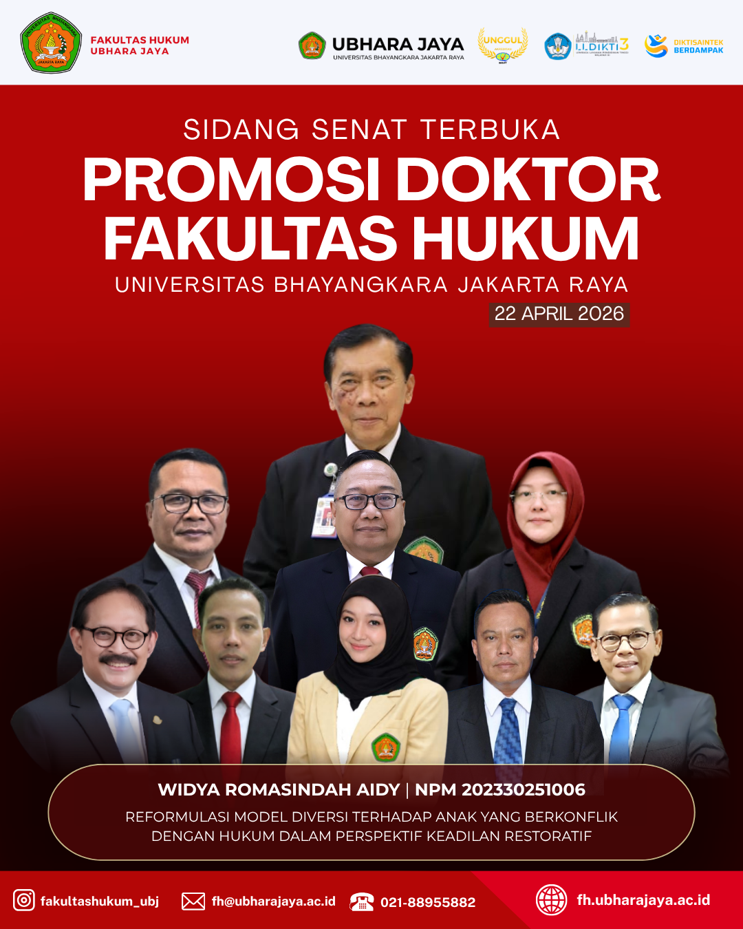 Fakultas Hukum UBHARA JAYA Selenggarakan Sidang Senat Terbuka Promosi Doktor Widya Romasindah Aidy