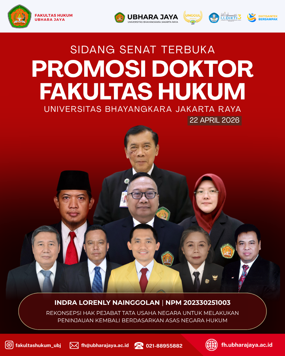 Fakultas Hukum UBHARA JAYA Selenggarakan Sidang Senat Terbuka Promosi Doktor Indra Lorenly Nainggolan